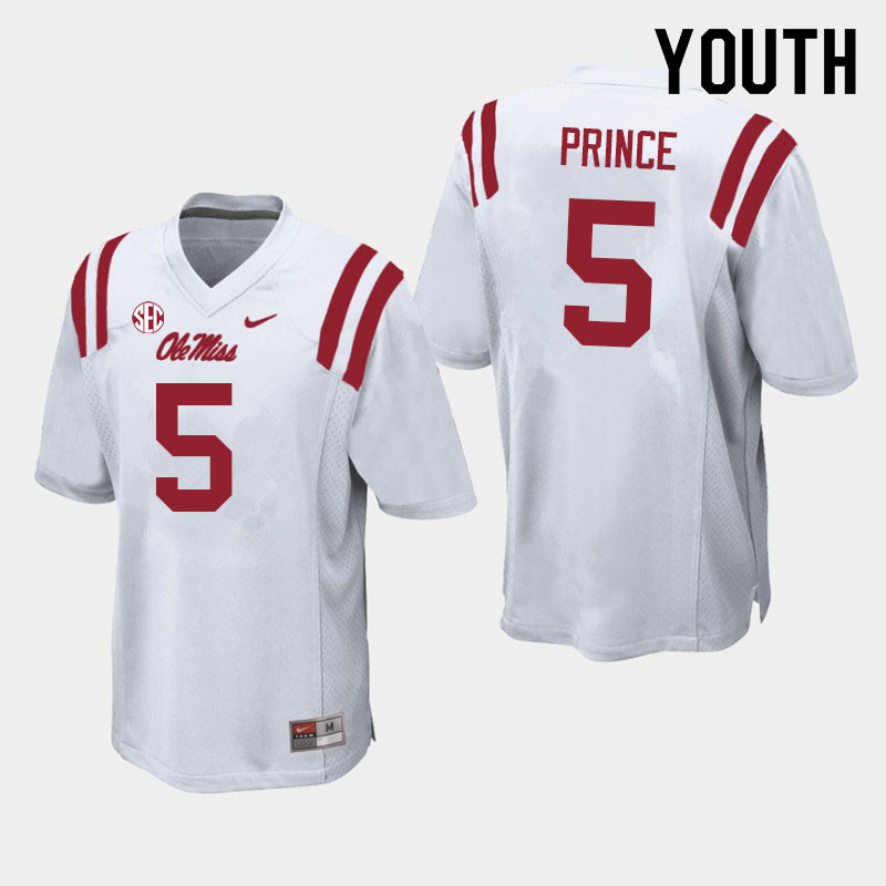 Deantre Prince Ole Miss Rebels NCAA Youth White #5 Stitched Limited College Football Jersey JEE7358LB